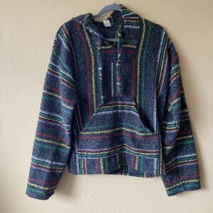 Earthbound Trading Large Mexican Baja‎ Pullover Medium Vintage Black Multicolor